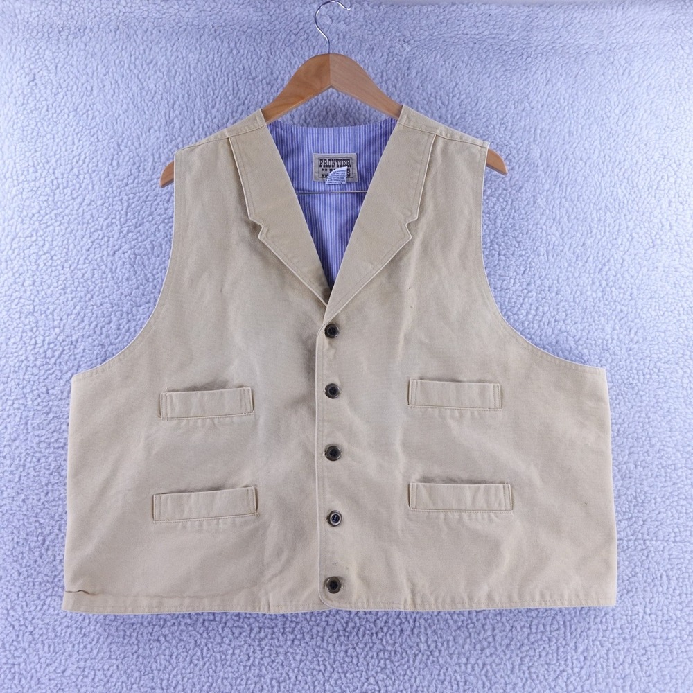 Frontier Classics Mens Tan Cotton Canvas Western Vest 2XL Pinstripe Lining